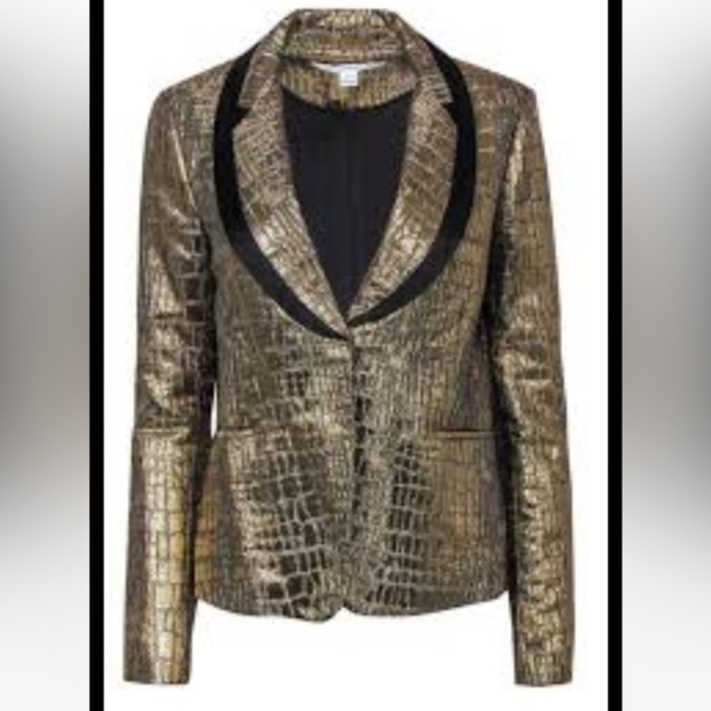 Diane von Furstenberg croc pattern gold Lame’ blazer